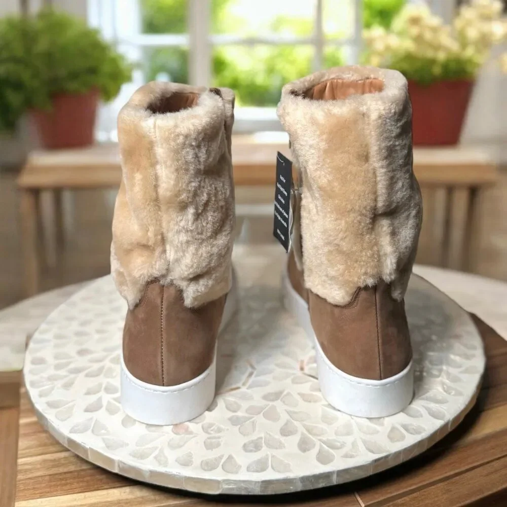 Aquatalia $525 Nelle Womens 7.5 Suede Shearling Waterproof Boots Italian Luxury
